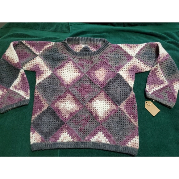 💖 New Handmade Granny Square Crochet Patched Pullover Sweater - Picture 4 of 7